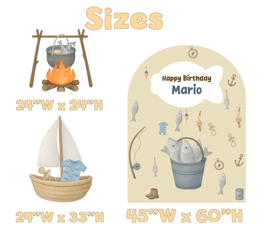 Gone Fishing Birthday Backdrop Set - size chart