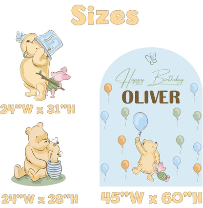 Classic Honey Bear Birthday Backdrop Set - size chart