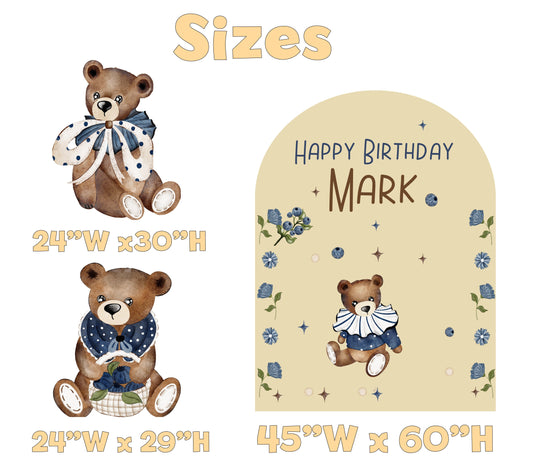 Teddy Bear Birthday Backdrop Set - size chart
