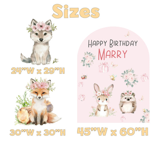 Fox and Wolf Woodland Birthday Backdrop Set - size chart