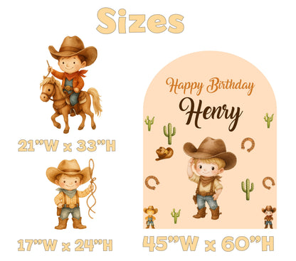 Cowboy Birthday Backdrop Set - size chart
