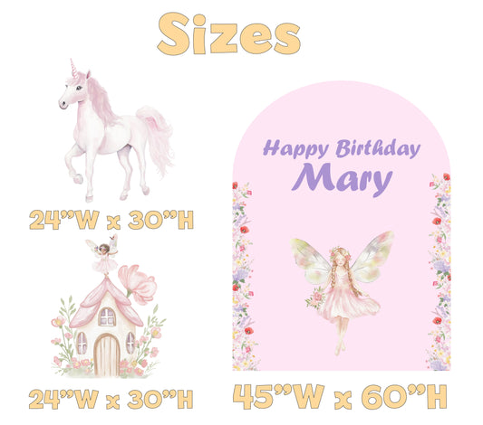 Fairy Unicorn Birthday Backdrop Set - size chart