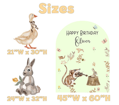 Woodland Birthday Backdrop Set - size chart