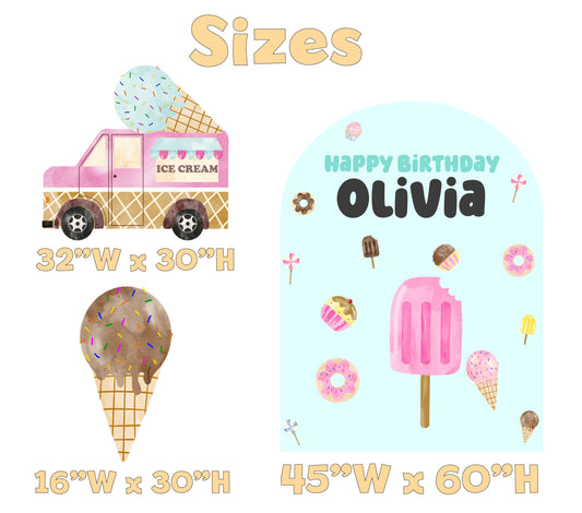 Ice Cream Birthday Backdrop Set - size chart