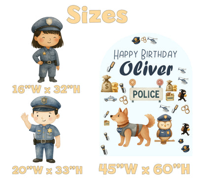 Police Birthday Backdrop Set - size chart