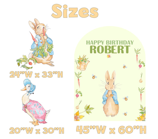 Blue Garden Bunny Birthday Backdrop Set - size chart