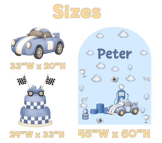 Vintage Race Car Birthday Backdrop Set - size chart