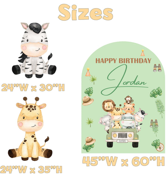 Safari Birthday Backdrop Set - size chart