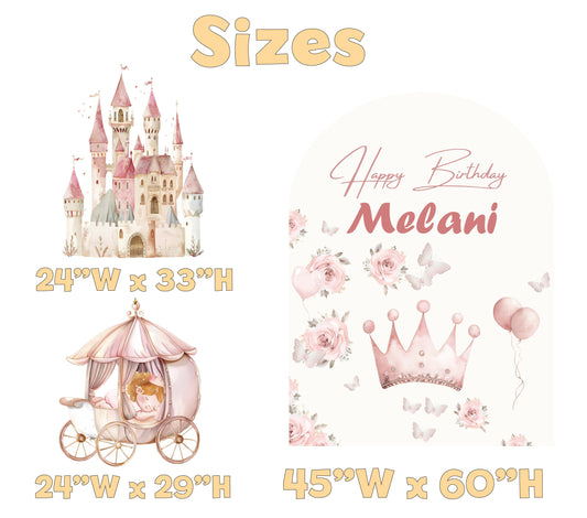 Princess Birthday Backdrop Set - size chart