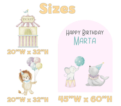 Circus Birthday Backdrop Set - size chart