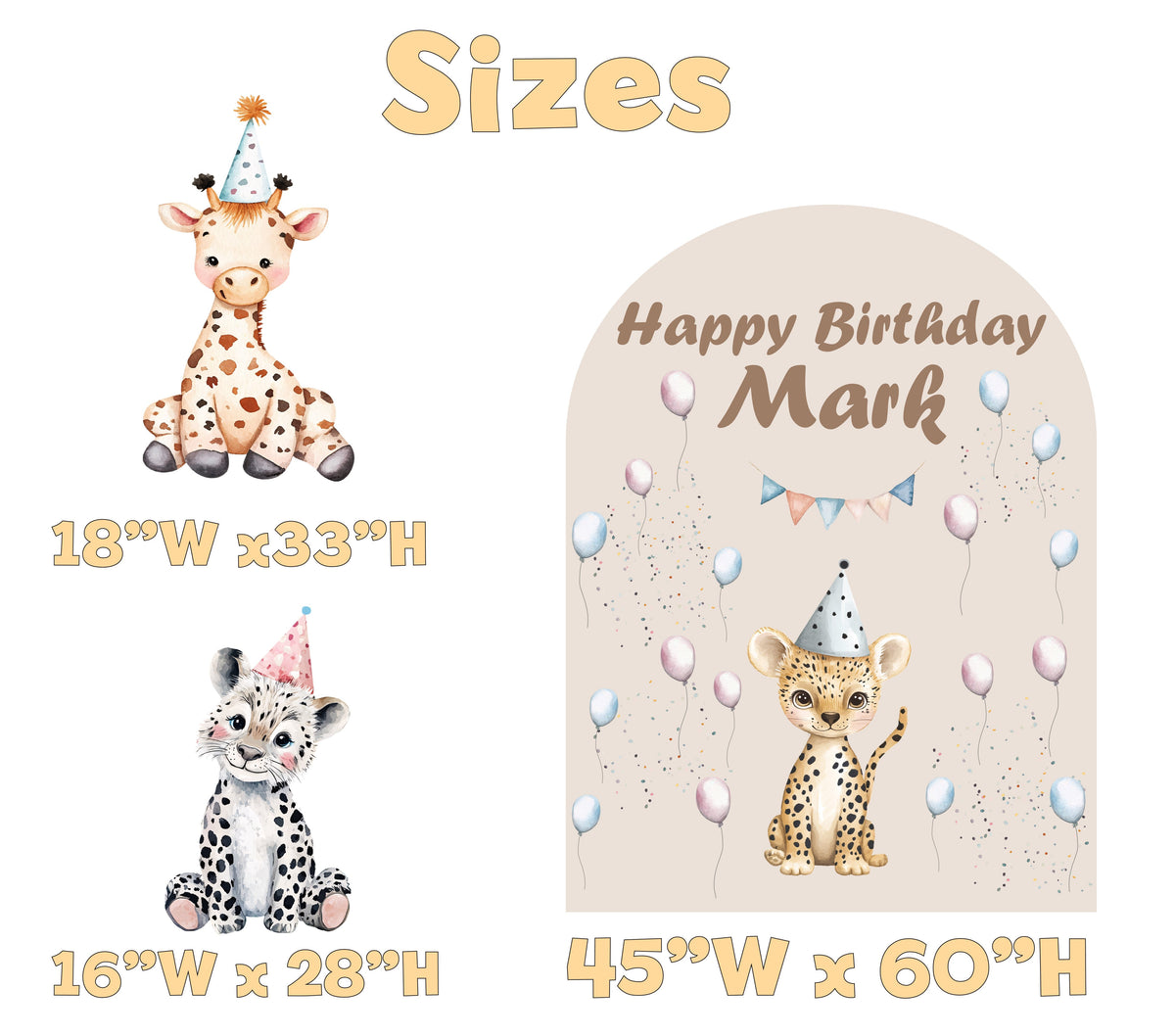Safari Birthday Backdrop Set - size chart
