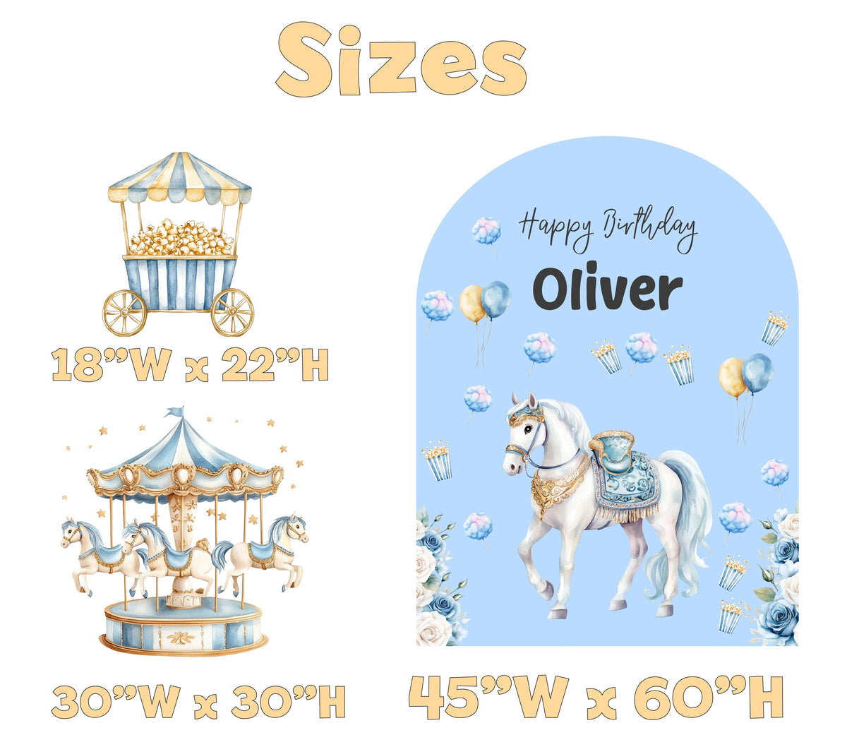 Carousel Birthday Backdrop Set - size chart