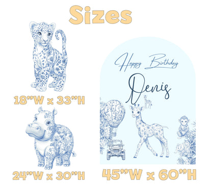 Blue Toile Safari Birthday Backdrop Set - size chart
