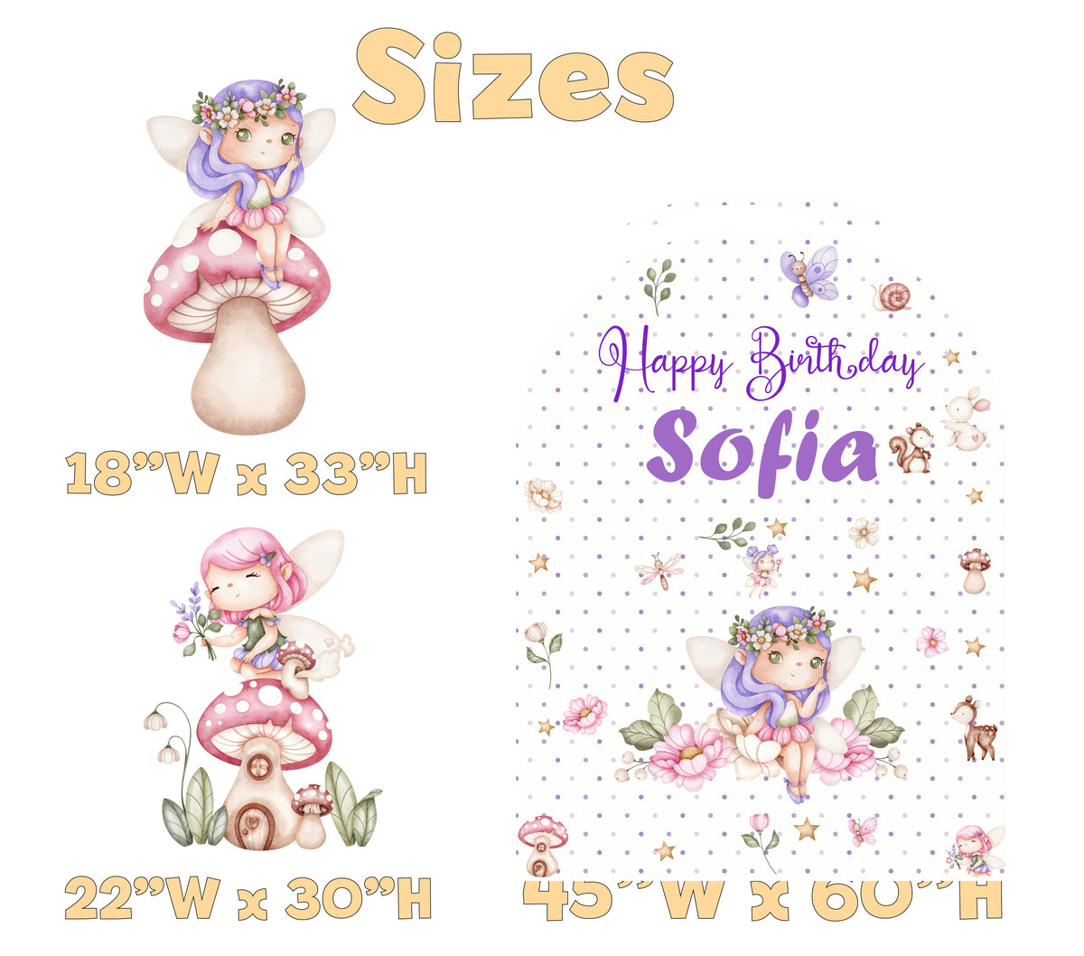 Fairy Garden Birthday Backdrop Set - size chart