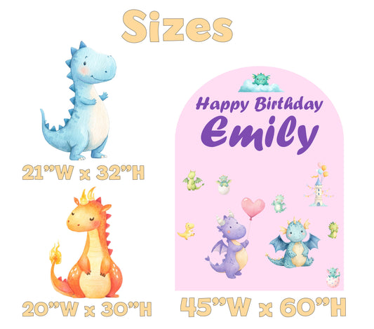 Baby Dragon Birthday Backdrop Set - size chart