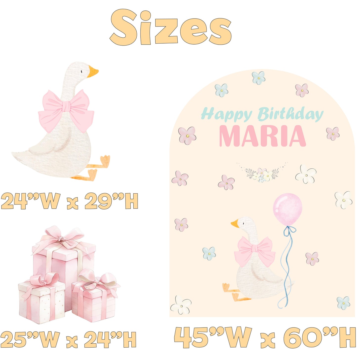 Goose Birthday Backdrop Set - size chart