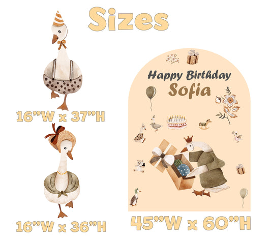 Vintage Goose Birthday Backdrop Set - size chart