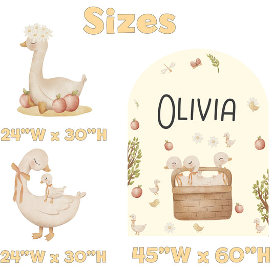 Duckling Birthday Backdrop Set - size chart
