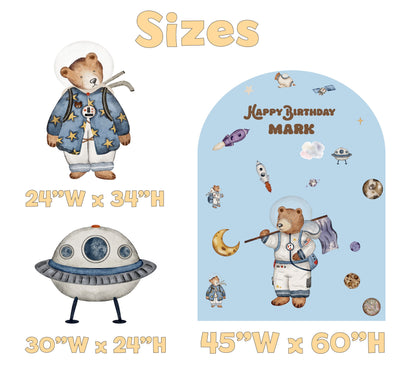 Space Bear Birthday Backdrop Set - size chart