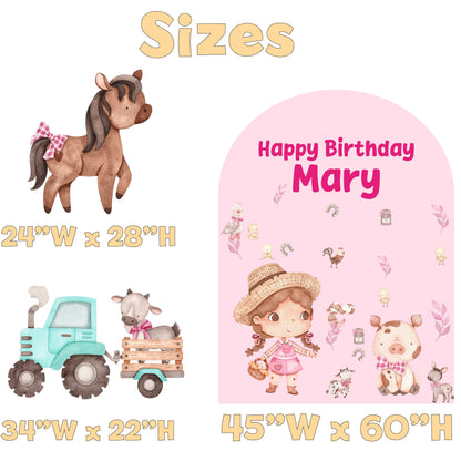 Pink Farm Birthday Backdrop Set - size chart