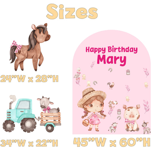 Pink Farm Birthday Backdrop Set - size chart
