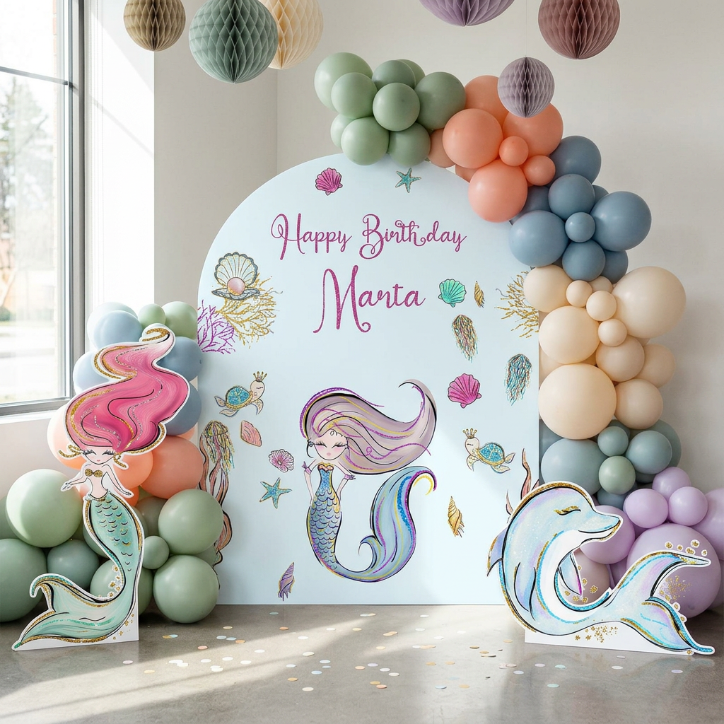 Mermaid Birthday Backdrop Set - display 2
