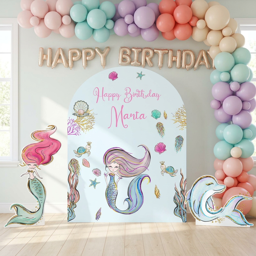 Mermaid Birthday Backdrop Set - display 4