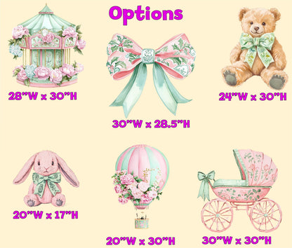 Coquette Girl Baby Shower, Teddy Bear Coquette Baby Party Decoration, Bow Baby Shower,Chinoiserie Hot Air Balloon Prop,Pastel Carousel Decor