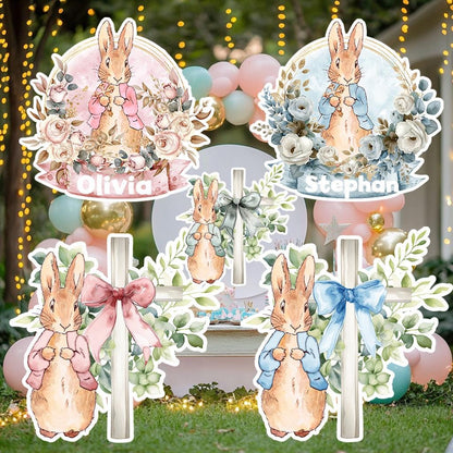 Personalized Baptism Props, Garden Bunny Cutout Decoration, Baptism or Christening Decor, Backdrop Decor, Custom Baptism Party Standee