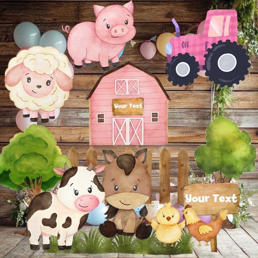 Farm Animals Cutout Set, Ranch Animals Party, Pink Barnyard Birthday Prop, Custom Farm Animal Standee, Baby Shower Decoration