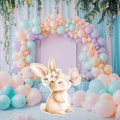Cute Bunny with Flowers Cutout Decoration, Baby Shower Decor, Backdrop Decor, Yard Sign Art, Pink Bunny Party Props, Garden Bunny