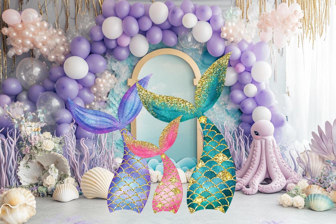 Mermaid Tails Standee Party Prop — custom party decor, printed and cut to shape