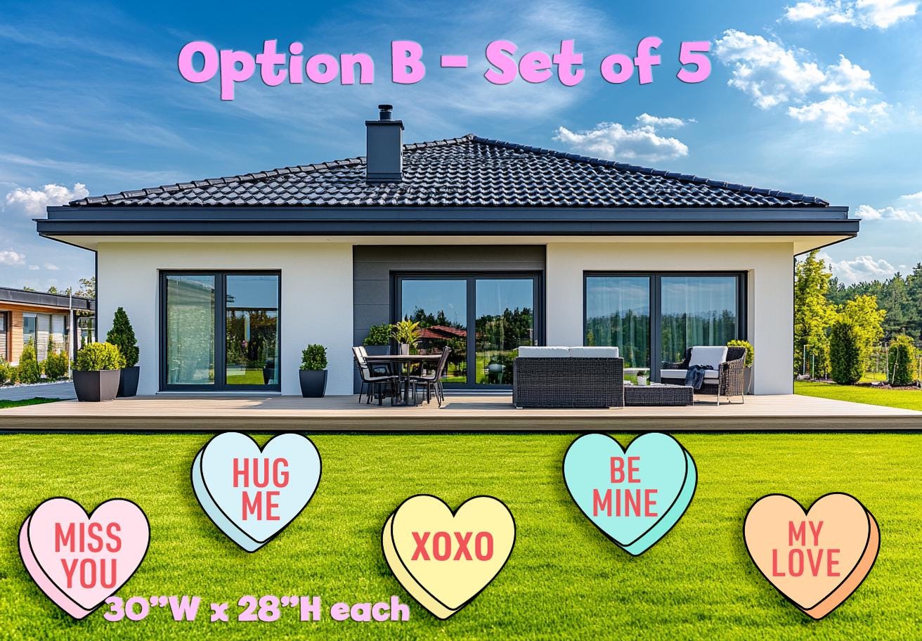 Valentines Decoration, Conversation Hearts, Valentine's Outdoor Decor, Heart Decoration, Yard Signs with Stakes, Yard Art,Yard Lawn Sign Set