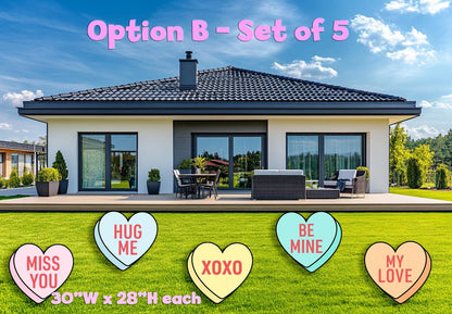 Valentines Decoration, Conversation Hearts, Valentine's Outdoor Decor, Heart Decoration, Yard Signs with Stakes, Yard Art,Yard Lawn Sign Set