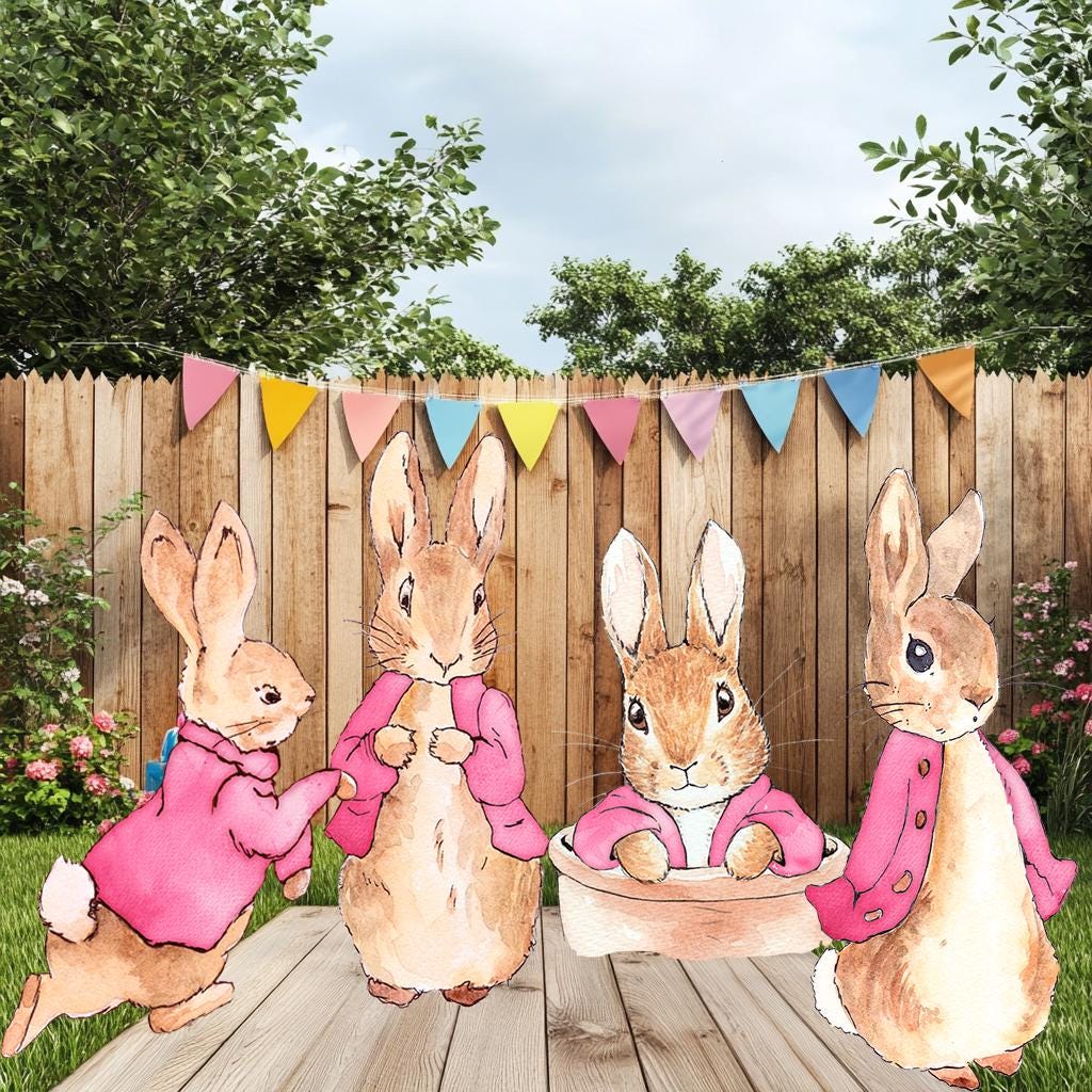Garden Bunny Cutout Decoration, Rabbit Baby Shower Decor, Backdrop Decor, Yard Sign Art, Garden Decor,Easter Bunny Art,Rabbit Garden Stakes