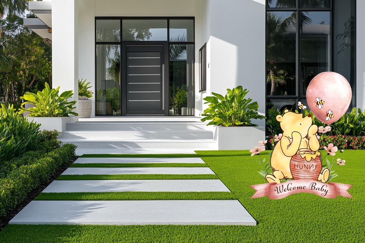 Welcome Home Baby Boy or Girl Classic Honey Bear Cutout Yard Sign, Standee, Newborn Arrival Yard Signs, Baby Shower Announcement Sign