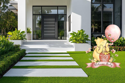 Welcome Home Baby Boy or Girl Classic Honey Bear Cutout Yard Sign, Standee, Newborn Arrival Yard Signs, Baby Shower Announcement Sign
