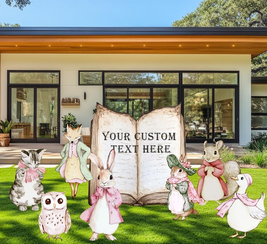 Pink Garden Bunny and Friends, Cutout, Rabbit Baby Shower Decor, Yard Sign Art, Garden Decor, Easter Yard Decor,Easter Bunnies