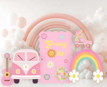 Groovy Birthday Cutouts, Two Groovy, Groovy One, Party Props, Four Ever Young, Five is a Vibe, Pink Backdrop,Groovy Baby Shower,Retro,Hippie