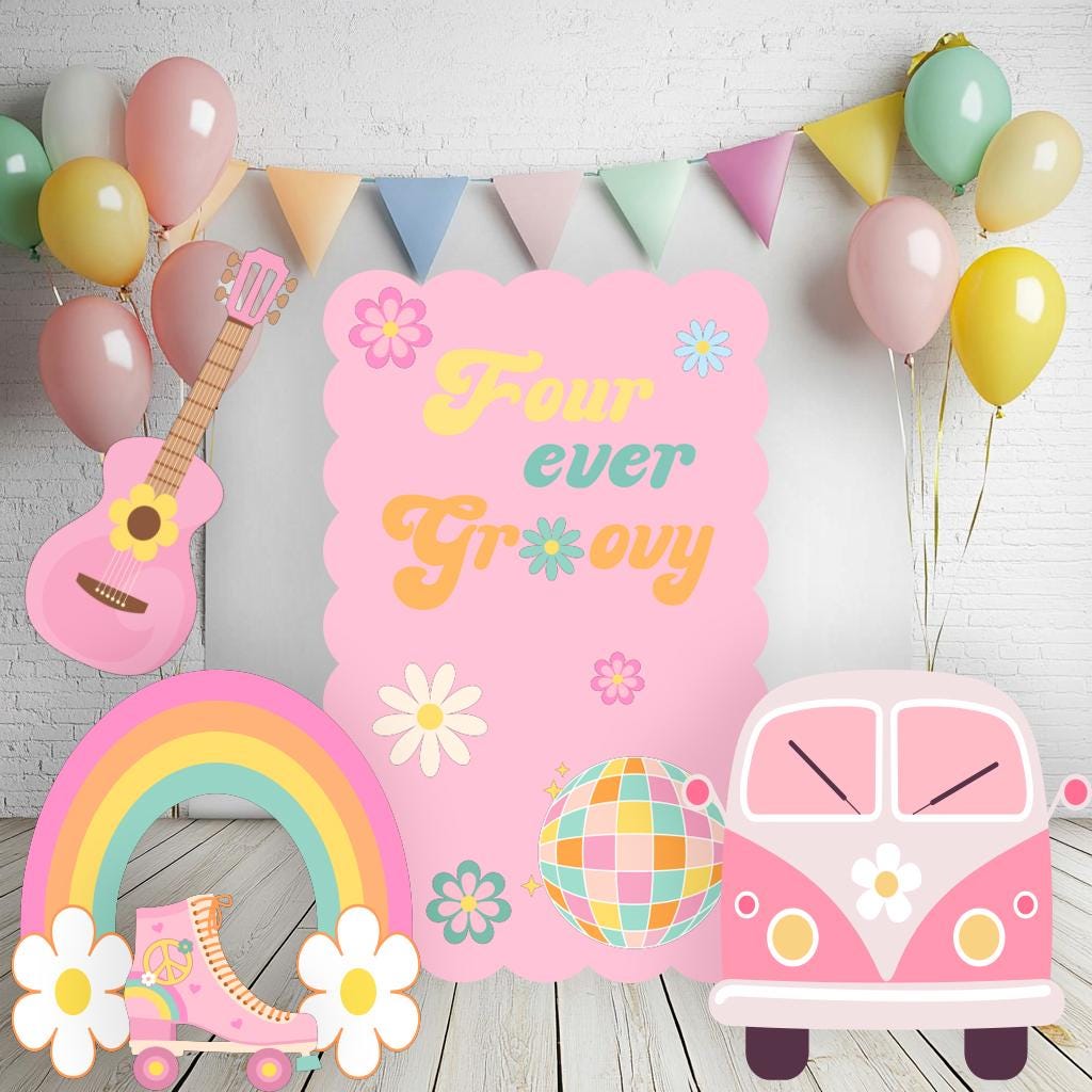 Groovy Birthday Cutouts, Two Groovy, Groovy One, Party Props, Four Ever Young, Five is a Vibe, Pink Backdrop,Groovy Baby Shower,Retro,Hippie