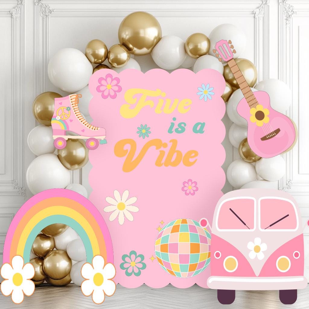 Groovy Birthday Cutouts, Two Groovy, Groovy One, Party Props, Four Ever Young, Five is a Vibe, Pink Backdrop,Groovy Baby Shower,Retro,Hippie