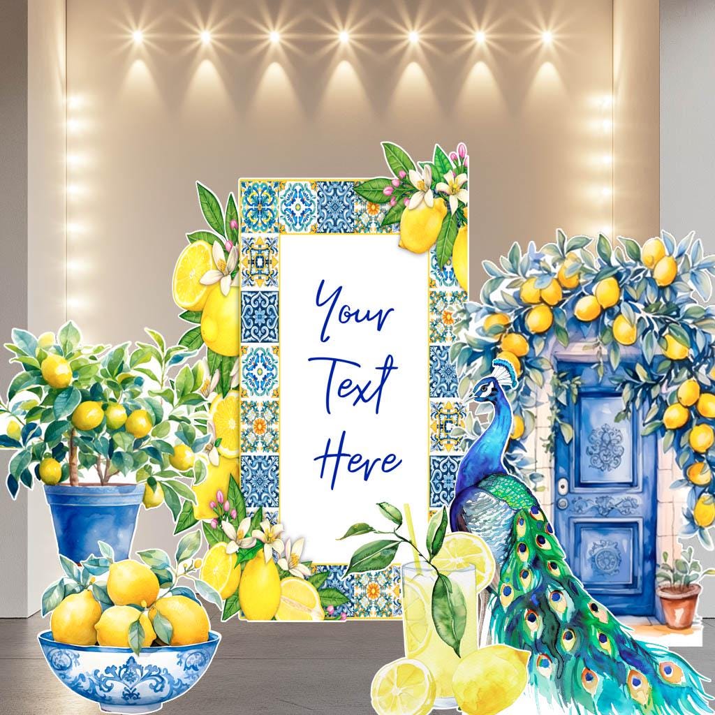 Mediterranean Birthday Party Decor, Party Props, Mediterranean Baby Shower, Italian Bridal Shower, Custom Sign, Blue Tiles Arch Backdrop