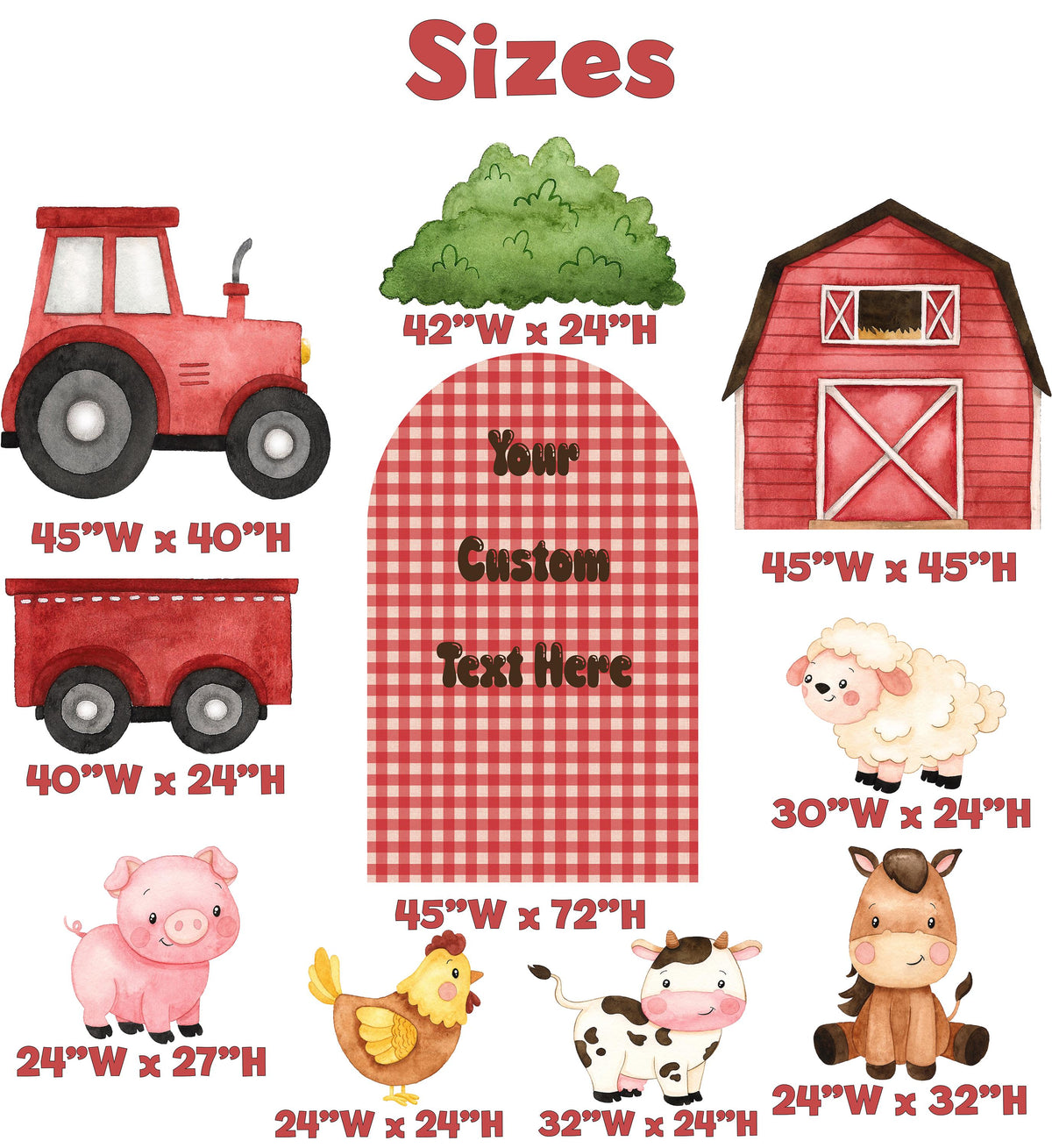 Farm Animals Cutouts Set (Barn & Tractor with Custom Arch), Ranch Animals Party, Barnyard Birthday Prop, Farm Animal Standee, Baby Shower,Farm Themed Party Decor,Centerpieces
