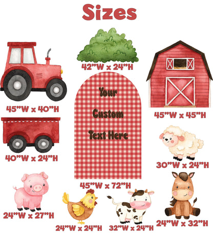 Farm Animals Cutouts Set (Barn & Tractor with Custom Arch), Ranch Animals Party, Barnyard Birthday Prop, Farm Animal Standee, Baby Shower,Farm Themed Party Decor,Centerpieces