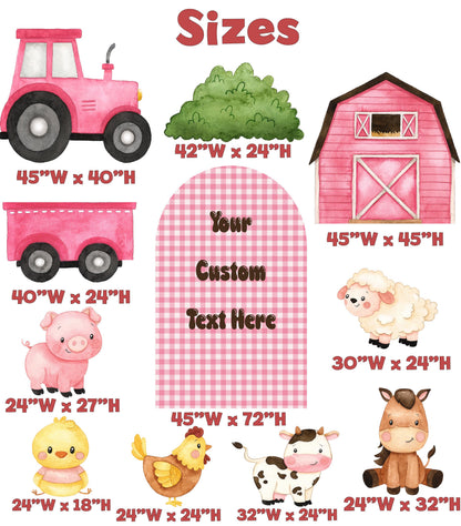 Farm Animals Cutouts Set, Baby Girl, Barnyard Birthday Prop, Standee, Pink Baby Shower, Farm Themed Party Decor, Centerpieces, Yard Sign