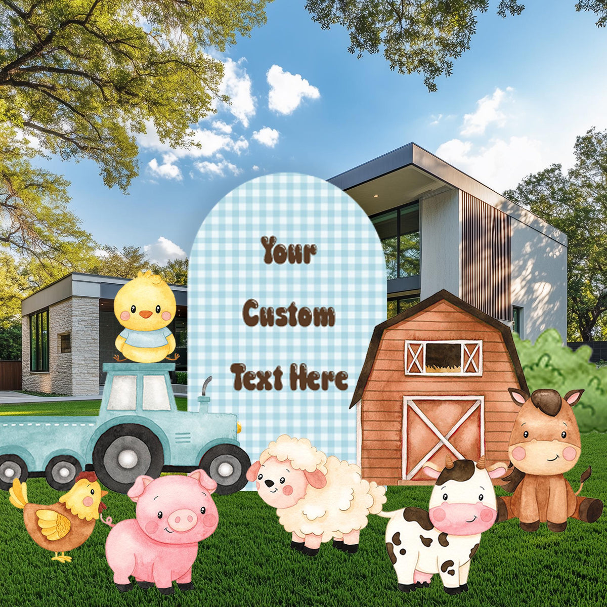 Farm Animals Cutouts Set (Custom Text Arch), Baby Boy, Barnyard Birthday Prop, Farm Animal Standee, Baby Shower,Farm Themed Party Decor,Centerpieces,Yard Signs
