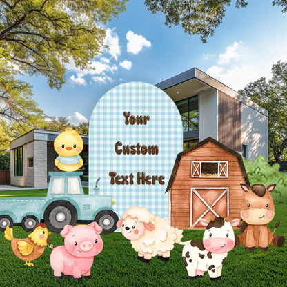 Farm Animals Cutouts Set (Custom Text Arch), Baby Boy, Barnyard Birthday Prop, Farm Animal Standee, Baby Shower,Farm Themed Party Decor,Centerpieces,Yard Signs