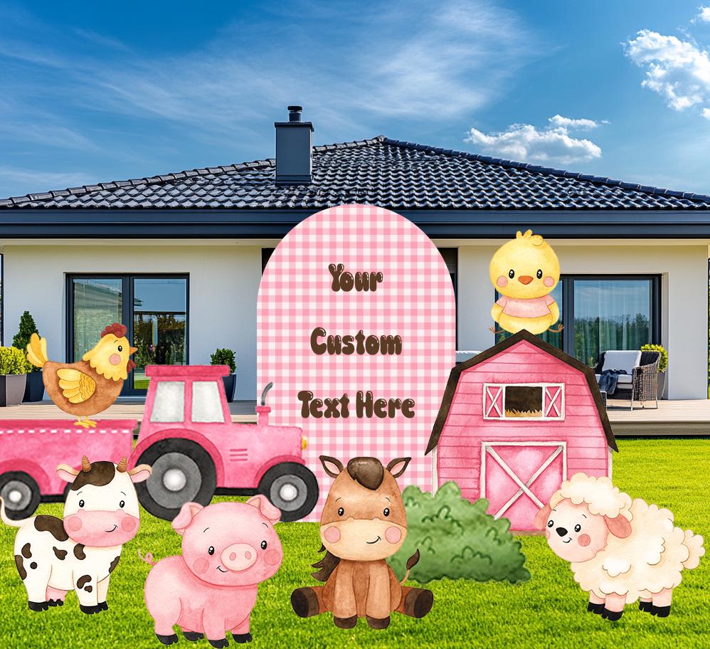 Farm Animals Cutouts Set, Baby Girl, Barnyard Birthday Prop, Standee, Pink Baby Shower, Farm Themed Party Decor, Centerpieces, Yard Sign