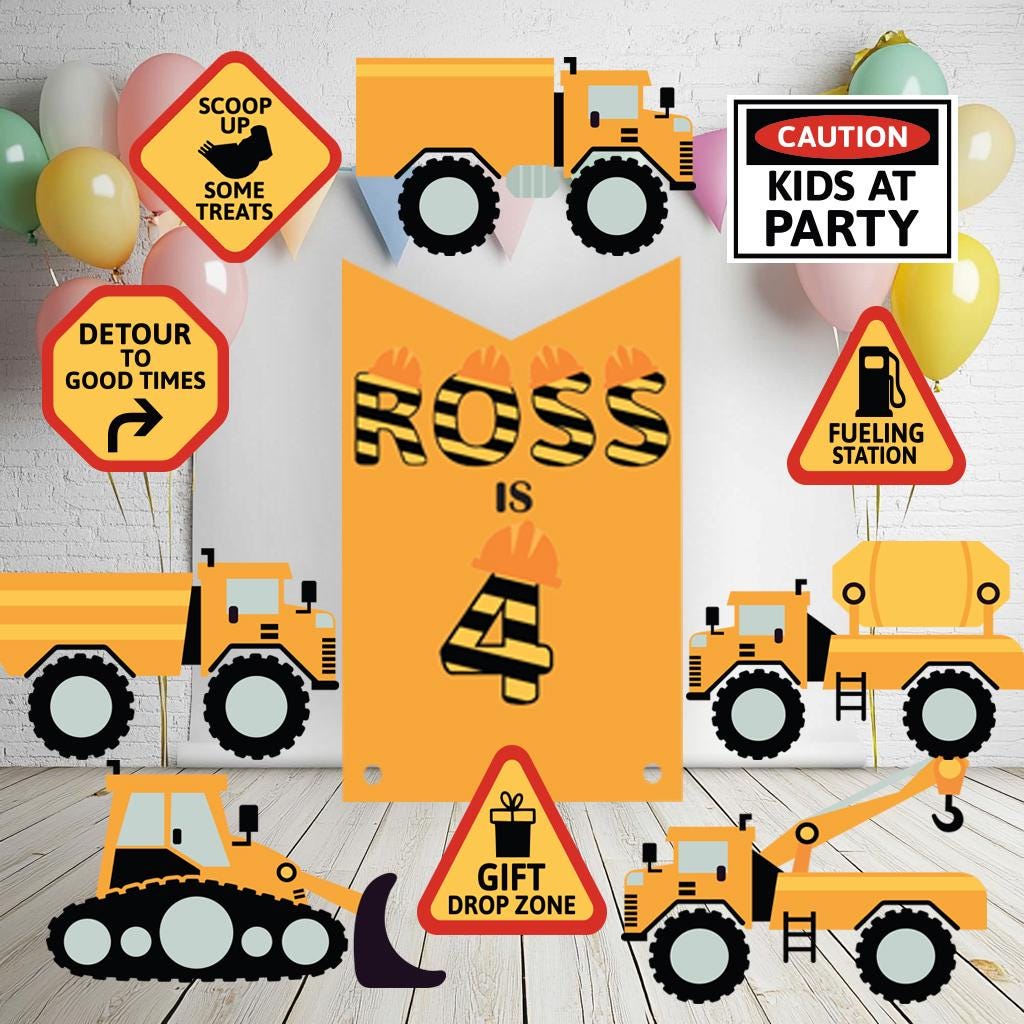 Construction Party Cutouts — custom party decor, printed and cut to shape