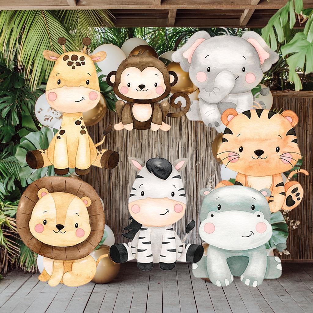 Safari Animals Cutouts, Wild One, Birthday Decor, Baby Shower, Backdrop, Watercolor Jungle Animals, Party Props, Watercolor Centerpieces